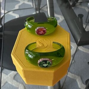 2/Swarovski Green Bangles with Pink and Purple Gemstones DULCIS CUFF,RESIN